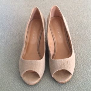Open toe espadrille with cork wedge heel